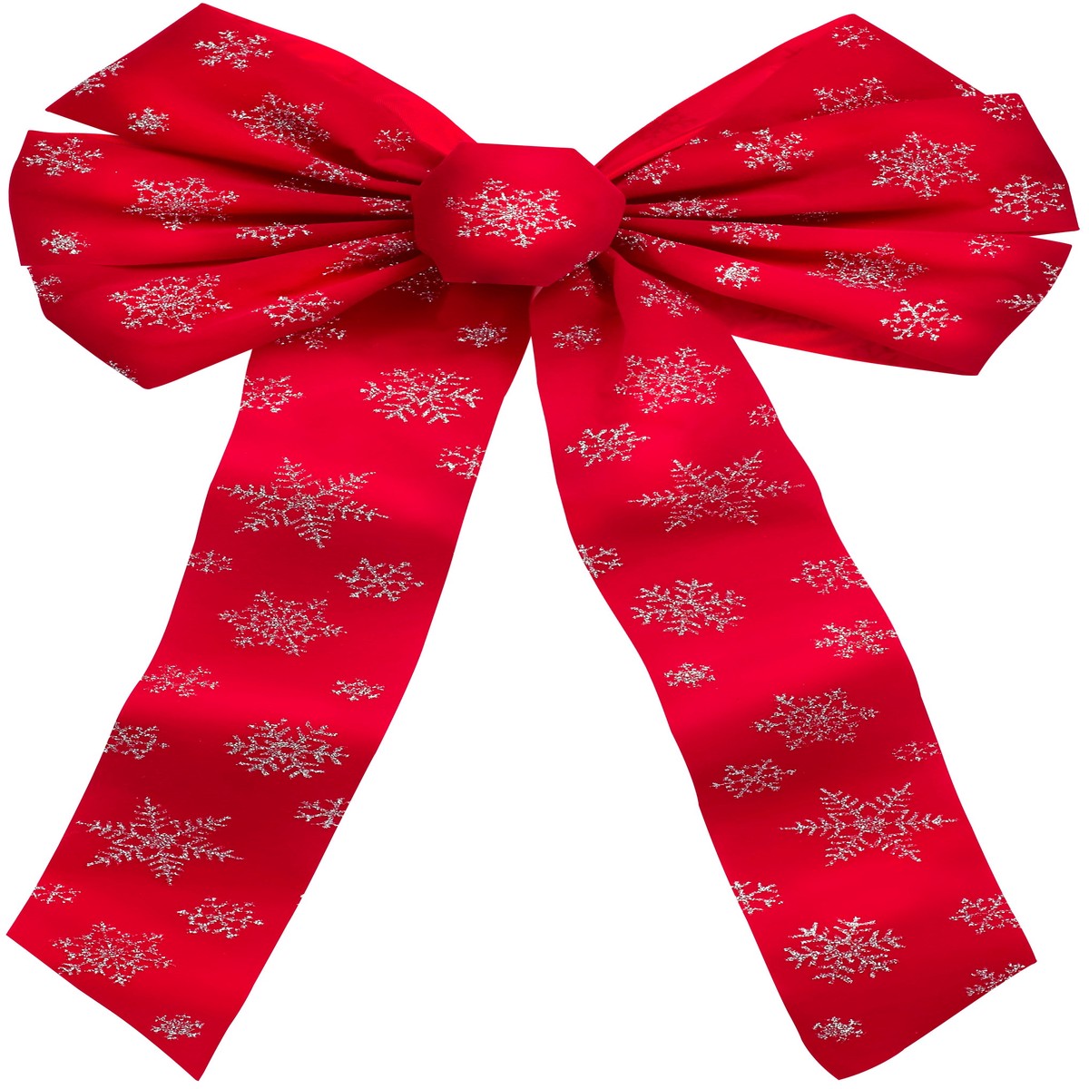 12" x 26" Glittering Red Velvet Silver Snowflake Christmas Bow