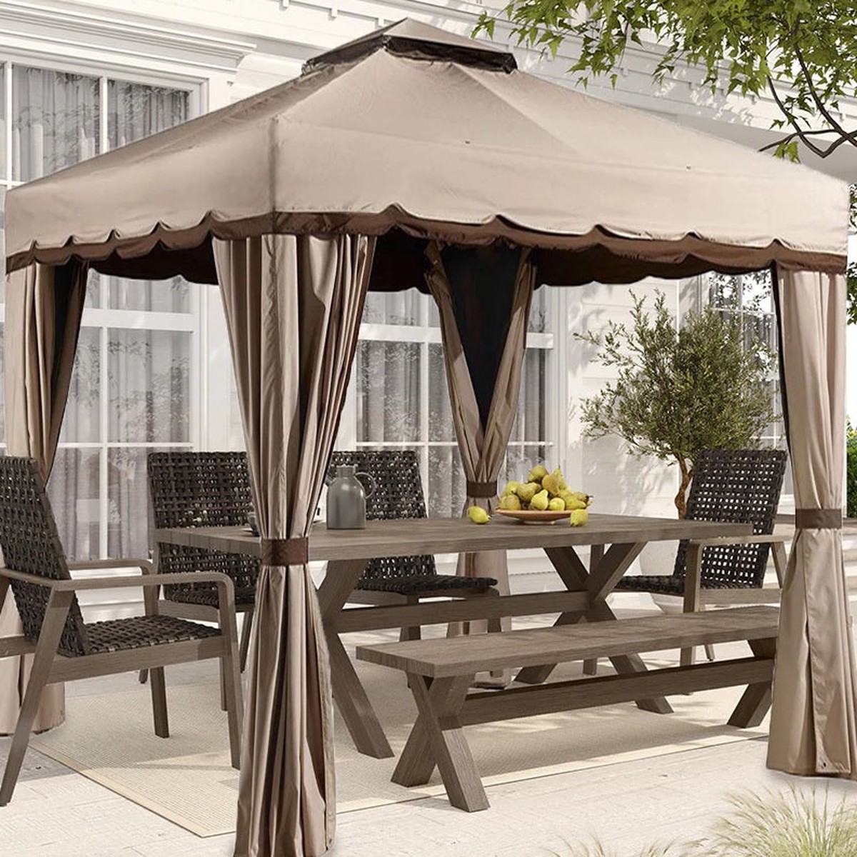 10' x 10' Rivel Soft Top Gazebo with Netting and Curtains by Sojag