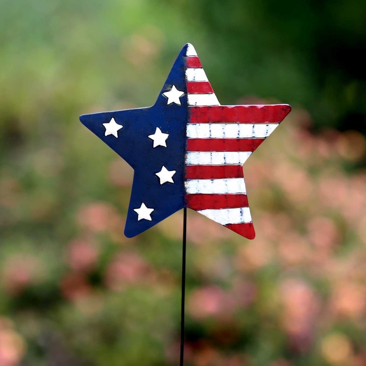 Metal American Flag Star Garden Stake Lawn Ornament
