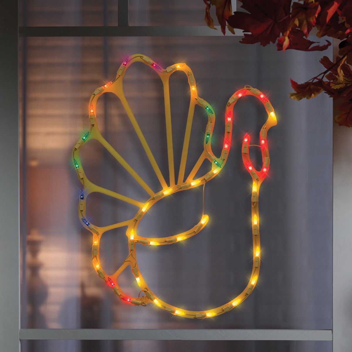 Multi-Colored Thanksgiving Turkey Illuminated Window Silhouette