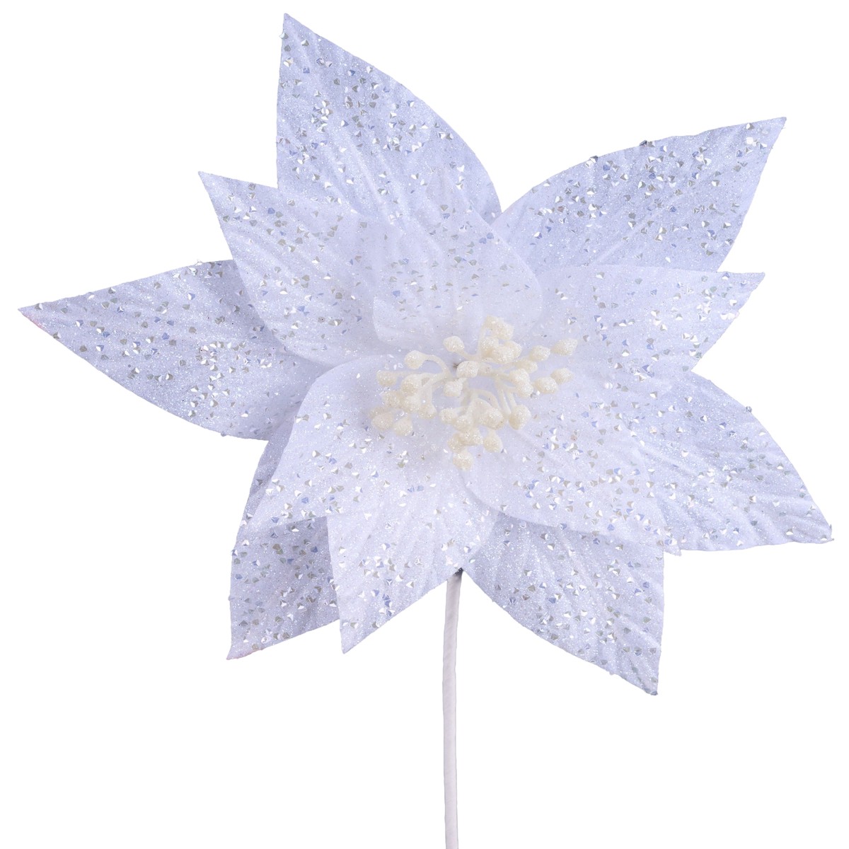 16" White & Silver Glitter Poinsettia Pick Spray
