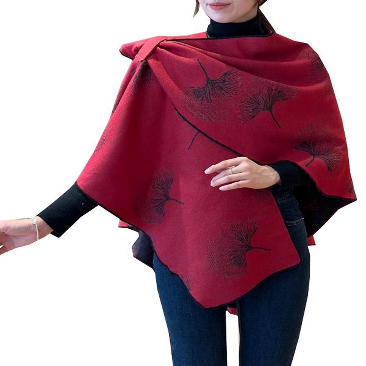 Red and Black Ginkgo Loop Wrap
