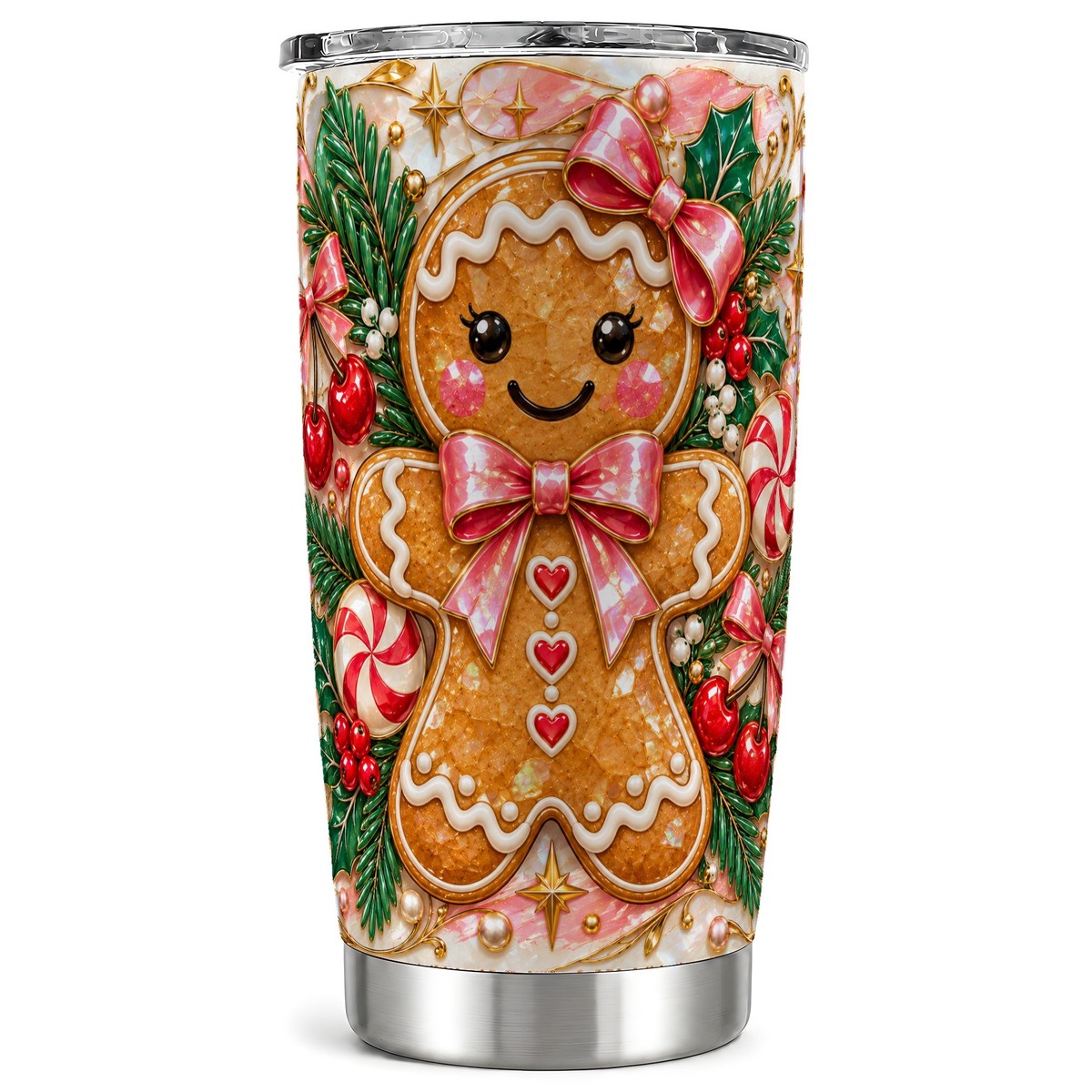Limited Edition Gingerbread Tumbler 20oz, Christmas Tumbler, Stainless Steel Travel Cup