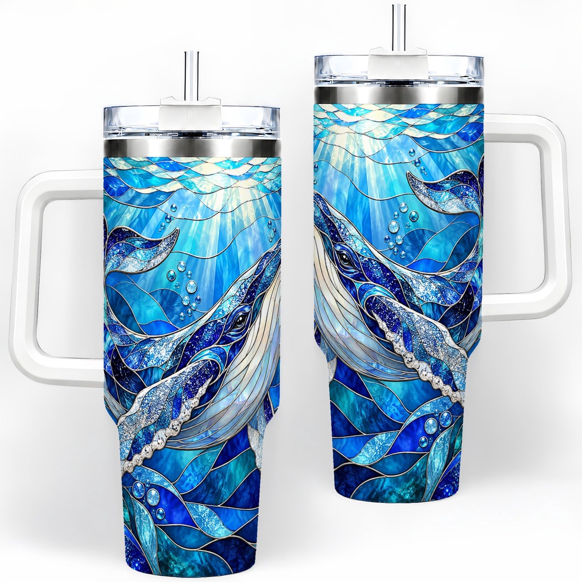 Stained Glass Style Whale 40oz Tumbler, Stainless Steel Drinkware