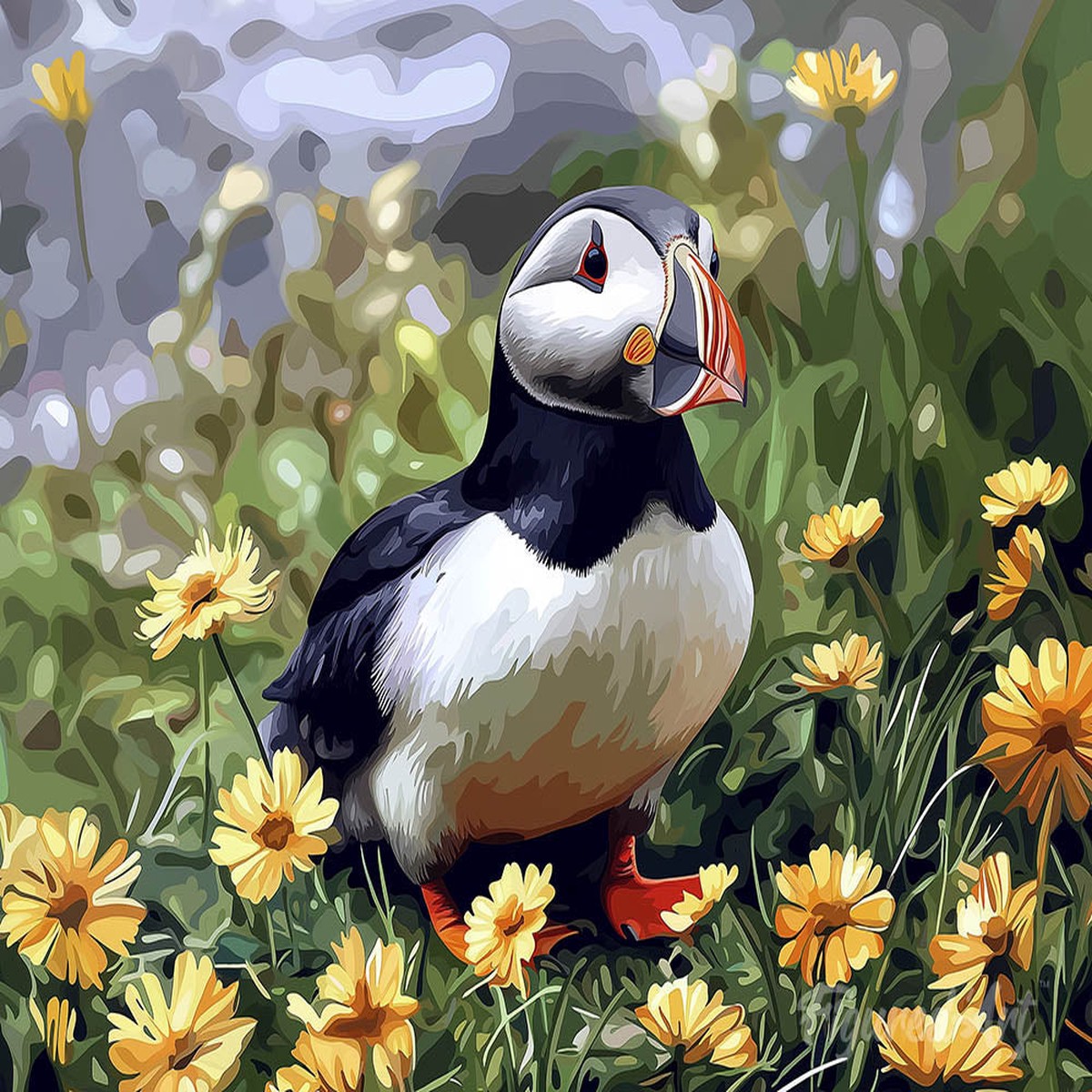 Diamond Painting - Puffin spring blooms