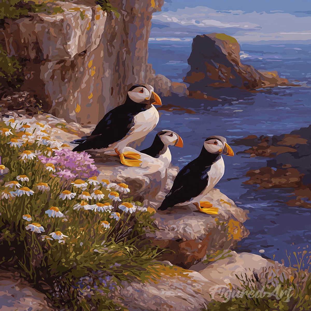 Diamond Painting - Puffin sunset cliffs