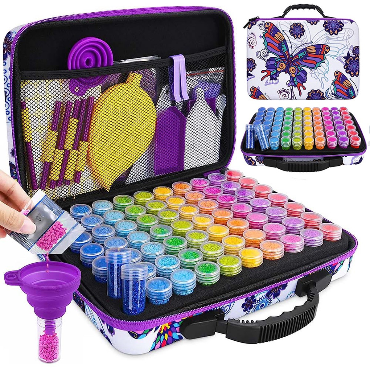 Diamond Painting Case Butterflies with 70 Compartments + Accessories