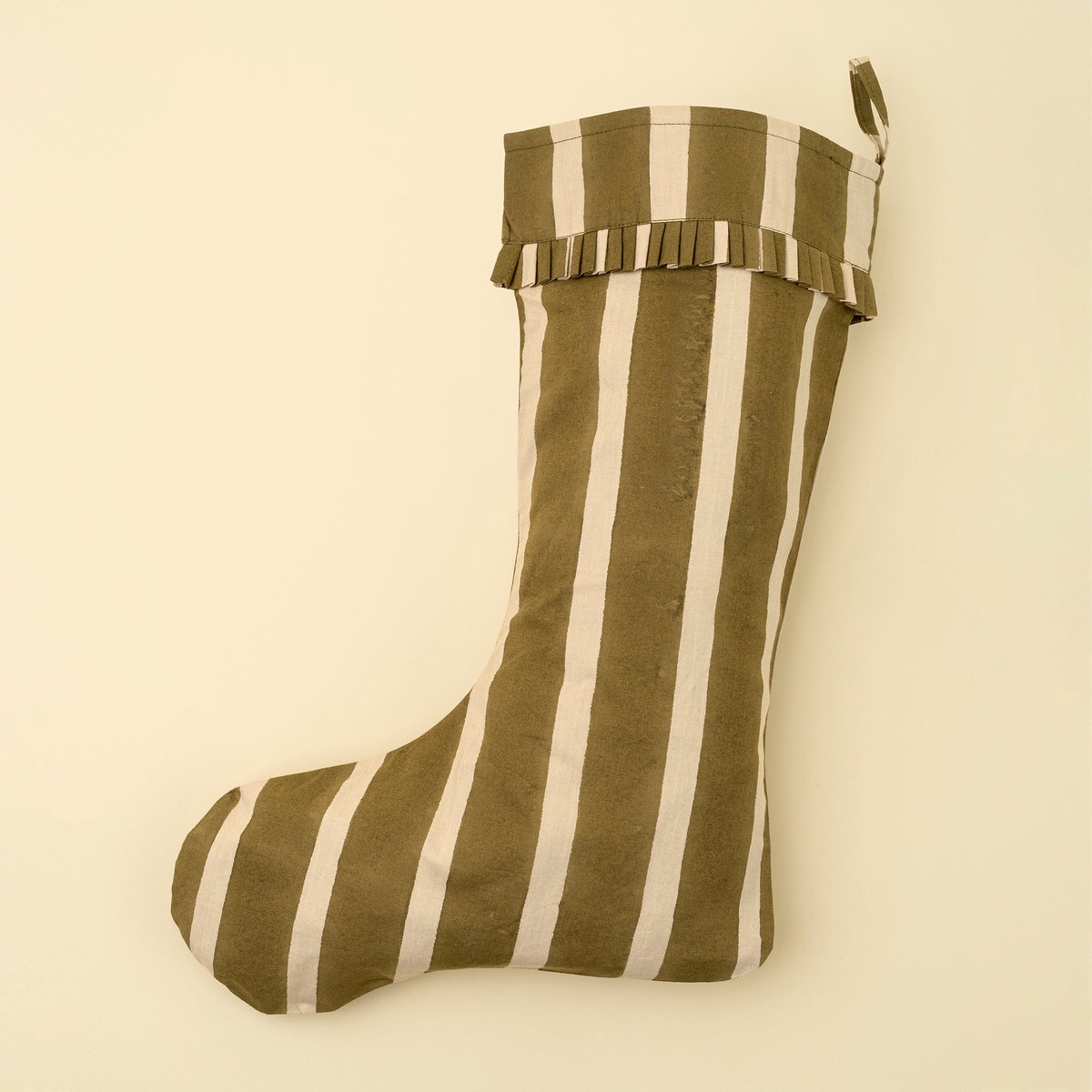 Block Print Stripe Stocking - Olive