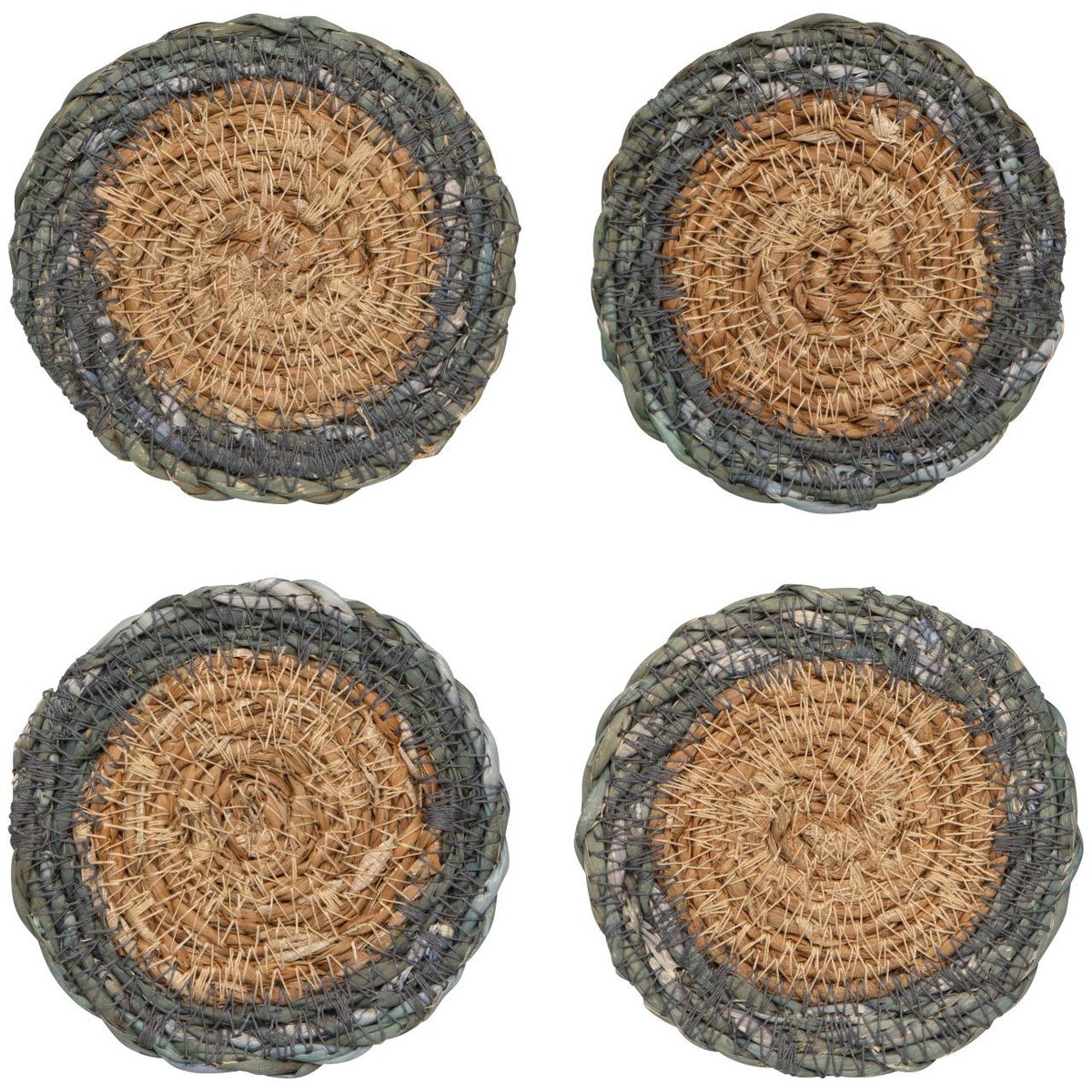 Seagrass Coaster Set - Blue Border