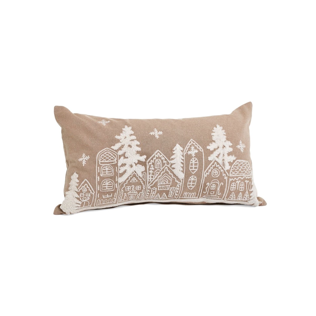 Embroidered Houses & Trees Pillow