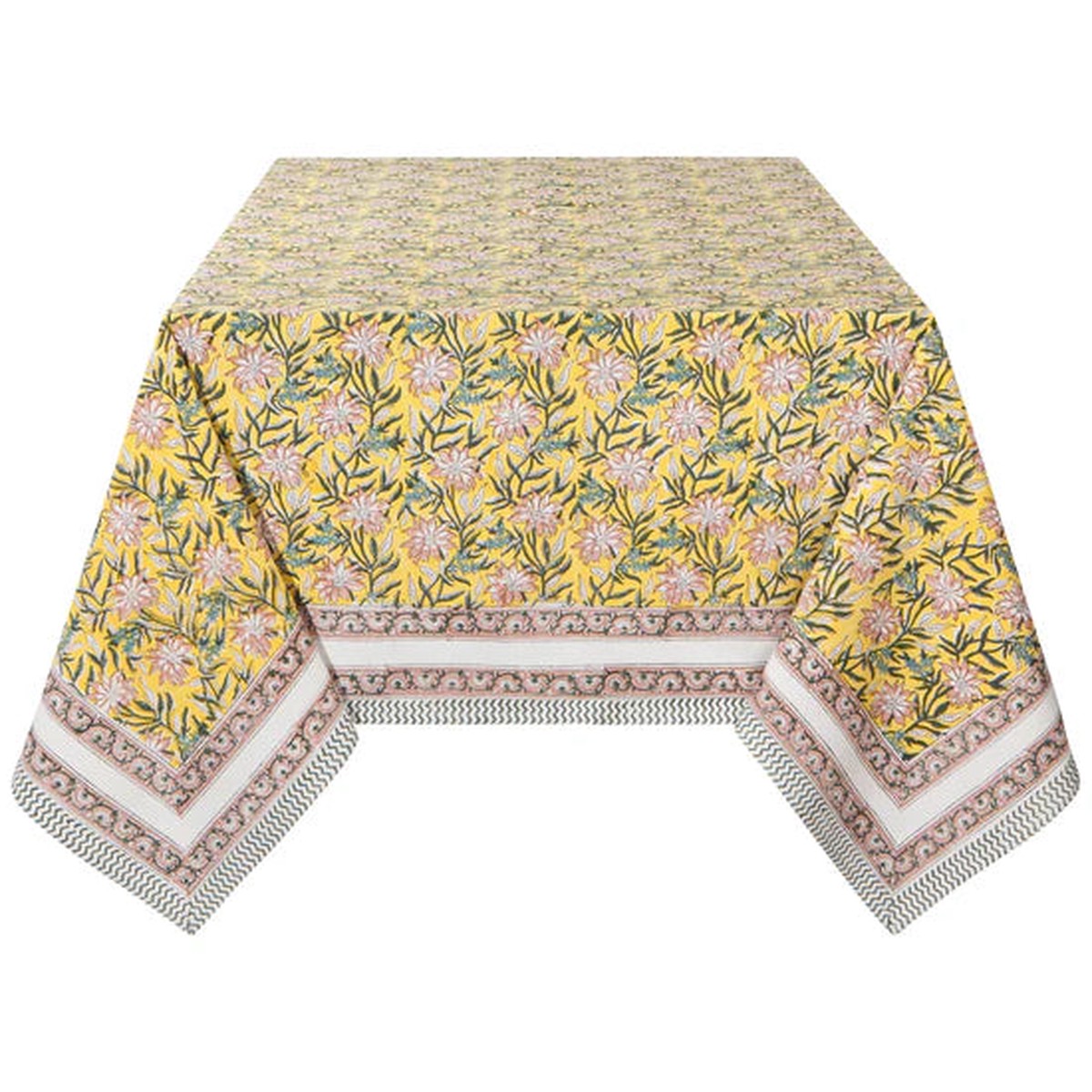 Clematis Block Print Tablecloth 60" x 90"