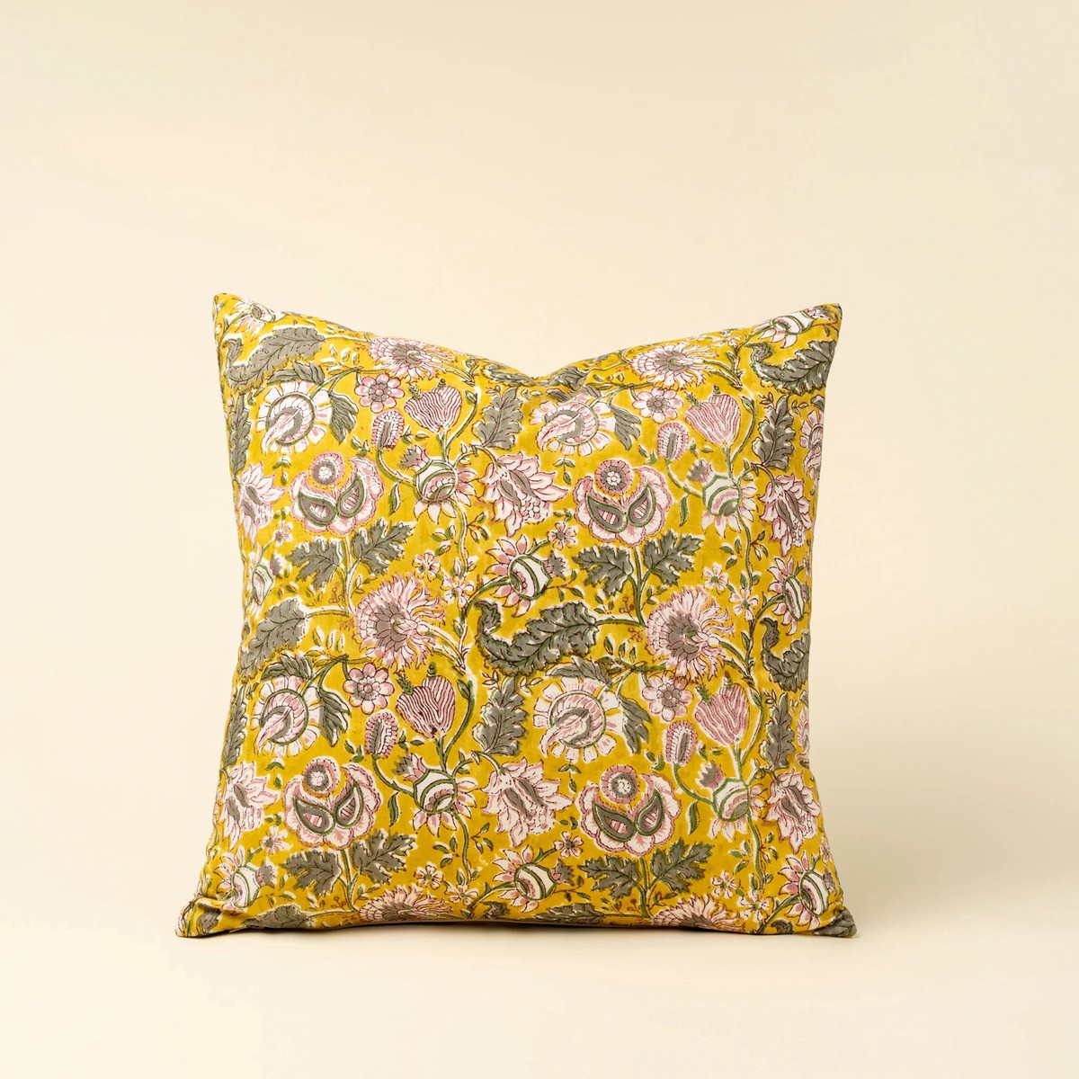 Block Print Pillow - Yellow