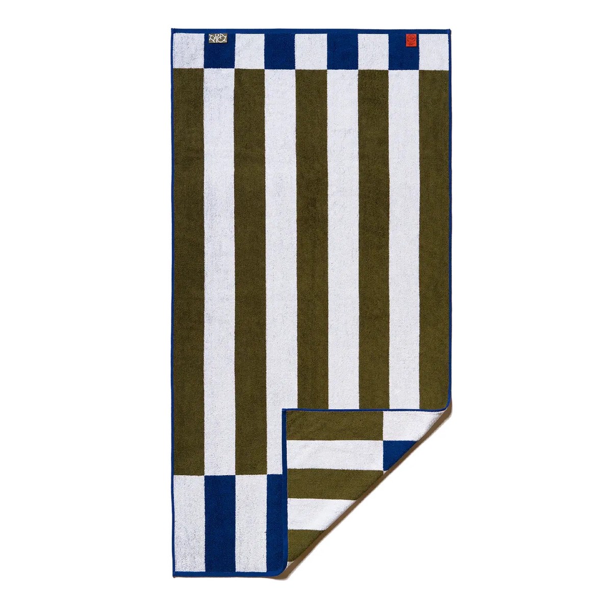Typical Stretch Bath Towel Offset Stripe - Navy/ Moss Green